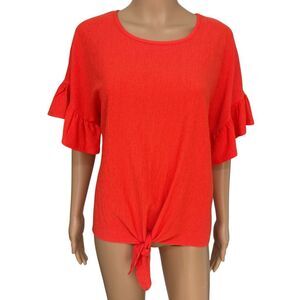 I. N. studio bright coral oversized textured blouse flounce sleeve size S